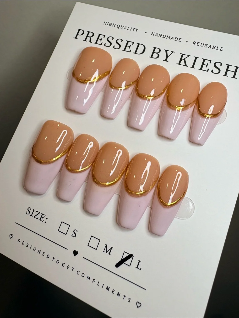 Nude & Blush Gold-Accent Pressed Nails